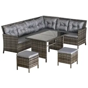 Buy Outsunny 8 Seater Rattan Sofa Set, Rattan Garden Furniture Set with Tempered Glass Table & Thick Cushions, Grey