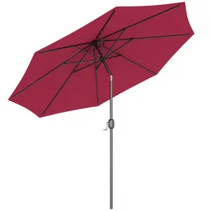 Buy Outsunny 3(m) Tilting Parasol Garden Umbrellas, Outdoor Sun Shade with 8 Ribs, Tilt and Crank Handle for Balcony, Bench, Garden, Wine Red