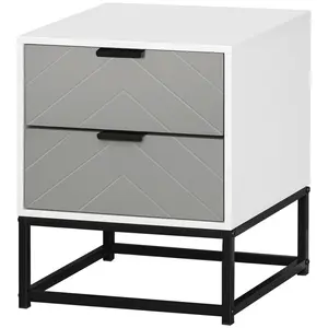 Buy Bedside Cabinet with 2 Drawer Storage Unit, Unique Shape Bedroom Table Nightstand with Metal Base, for Living Room, Study Room, Dorm