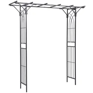 Buy Outsunny 210cm Decorative Metal Garden Trellis Arch with Durable Steel Tubing & Elegant Scrollwork, Great for Weddings, Dark Gre