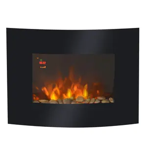 Buy HOMCOM Led Wall Mounted Fireplace Curved Glass Electric Fire Place Fire Place 7 Colour Side Lights Slimline, 900/1800W, 65cm x 52cm