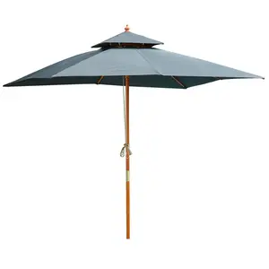 Buy Outsunny 3 x 3 metre Patio Parasol Garden Umbrellas Sunshade Outdoor Wooden Parasol Canopy Double Tier, Dark Grey, BASE NOT INCLUDED