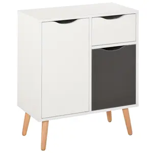 Buy HOMCOM Sideboard Floor Cabinet Storage Cupboard with Drawer and Solid Wood Legs for Bedroom, Living Room, Entryway, Grey