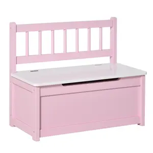 Buy 2 In 1 Wooden Toy Box, Seat Storage Bench, Storage Chest Cabinet Organiser with Safety Pneumatic Rod, Pink