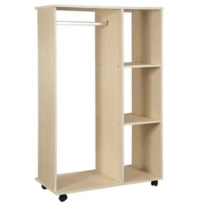 Buy HOMCOM Open Wardrobe on Wheels, Bedroom Wardrobe with Clothes Hanging Rail, 3 Storage Shelves, Mobile Garment Rack for Cloakroom, Hallway, Maple Wood-Effect