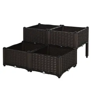 Buy Outsunny 26L Garden Raised Bed Elevated Patio Flower Plant Planter Box PP Vegetables Planting Container, Brown