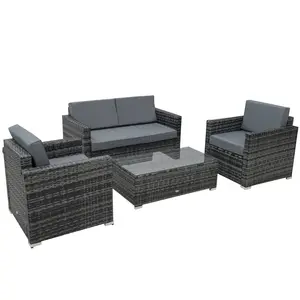 Buy 4 Pieces Wicker Steel Rattan Sofa Set Garden Chair Seat Furniture Patio Grey