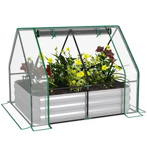 Buy Outsunny Raised Garden Bed with Greenhouse, Steel Planter Box with Plastic Cover, Roll Up Window, Dual Use for Flowers, Vegetables, Fruits and Herbs, 127L x 95W x 92H cm, Clear
