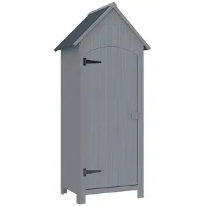 Buy Outsunny Wooden Garden Storage Shed with 3 Shelves, Outdoor Tool Storage Cabinet with Tilt Roof and Lockable Door, 77.5 x 54.2 x 179.5 cm, Grey