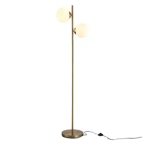 Buy 2 Lights Tree Floor Lamp for Living Room with Globe Lampshade, Standing Lamp for Bedroom, Bulb not Included, Gold Tone
