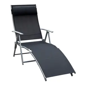 Buy Outsunny Sun Lounger Steel Frame Outdoor Folding Chaise Texteline Lounge Chair Recliner with Headrest & 7 Levels Adjustable Backrest, Black