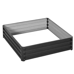 Buy Outsunny 432L Square Raised Garden Bed Box with Weatherized Steel Frame for Vegetables, Flowers and Herbs, 120 x 120 x 30cm, Grey