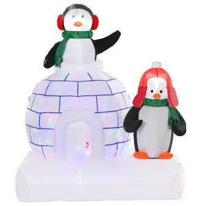 Buy HOMCOM 5ft Christmas Inflatable Two Penguins Wearing a Scarf with Ice House Blow Up Decor Home Indoors with Built-in LED Lights Outdoor Toys in Lawn Garden