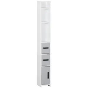 Buy Modern Bathroom Storage Cabinet, Freestanding Tall Bathroom Cabinet with Open Shelves and 3 Cupboards with Door, for Bedroom Hallway, Grey