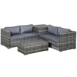 Buy 6PC Rattan Corner Sofa Set Wicker 4 Seater Garden Storage Coffee Table Conversation Ottoman Outdoor Weave Furniture w/ Cushion Grey