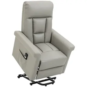 Buy Power Lift Chair Armchair for the Elderly, PU Leather Recliner Chair with Extended Footrest, Remote Control and Side Pocket, Grey