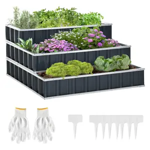 Buy Outsunny 3 Tier Raised Garden Bed, Metal Elevated Planer Box Kit Flower Pot w/ A Pairs of Glove for Garden, Patio to Grow Vegetables, Herbs, Flowers, 118 x 118 x 62 cm, Grey