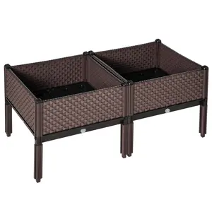 Buy Outsunny Set of 2 Indoor/Outdoor Planter Boxes | Garden Raised Elevated Beds, Flowers Vegetables Fruits Herbs Container w/ Self-Watering Design Drainage Holes, Brown