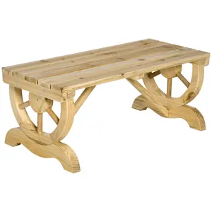 Buy 2-Person Garden Bench Rustic Wooden Outdoor Bench with Wheel-Shaped Legs Slatted Seat for Patio Natural Wood Effect