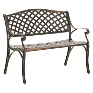 Buy Cast Aluminium Outdoor Garden Bench 2 Seater Antique Patio Loveseat, Bronze