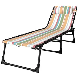 Buy Outsunny Folding Sun Lounger Beach Chaise Chair Garden Reclining Cot Camping Recliner with 4 Position Adjustable Multicolored