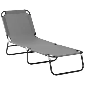 Buy Outsunny Foldable Sun Lounger with 5-Position Adjustable Backrest, Outdoor Portable Recliner Chaise Lounge Chair with Oxford Fabric for Patio, Beach, Garden, Camping, Grey