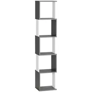Buy HOMCOM Modern 5-Tier Bookshelf, Freestanding Bookcase Storage Shelving for Living Room Home Office Study, White and Dark Grey