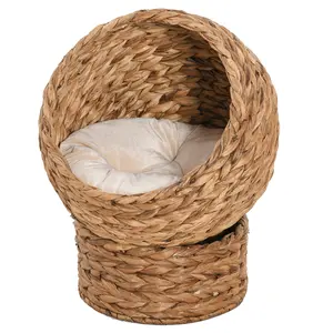 Buy PawHut Wicker Cat Bed, Raised Rattan Cat Basket with Cylindrical Base, Soft Washable Cushion, 40 x 37 x 51 cm - Brown