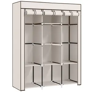 Buy HOMCOM Fabric Wardrobe, with Rails and Shelves - Cream White