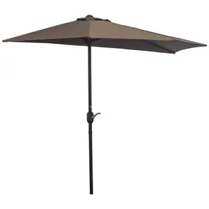 Buy Outsunny 2.7m Balcony Half Parasol Garden Outdoor Umbrella 5 Steel Ribs - Brown