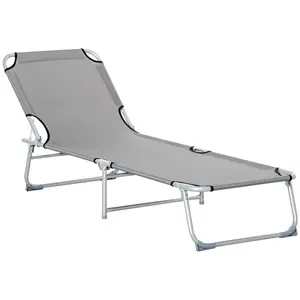 Buy Outsunny Reclining Sun Lounger Chair Folding Camping Bed with 4-Position Adjustable Backrest, Grey