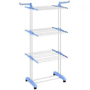 Buy HOMCOM Foldable Clothes Drying Rack, 4-Tier Steel Garment Laundry Rack with Castors for Indoor and Outdoor Use, Blue