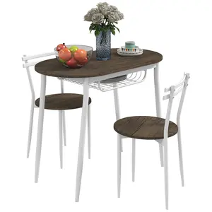 Buy HOMCOM 3-Piece Dining Table and Chairs Set, Oval Kitchen Table with 2 Chairs, with Wire Storage Shelf and Steel Frame, Natural