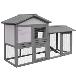 Buy PawHut Small Animal Two-Level Fir Wood Guinea Pigs Hutches w/ Ramp Burnt Yellow