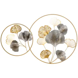 Buy Large Metal Wall Art, Modern Hanging Wall Sculpture with Unique Multi-leaf Design, Horizontal or Vertical Metal Hanging Decoration for Living Room Bedroom Entryway, Gold Silver