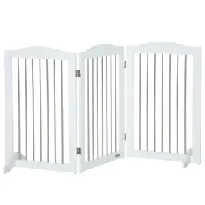Buy Foldable Dog Gate, Freestanding Pet Gate, with Two Support Feet, for Staircases, Hallways, Doorways - White