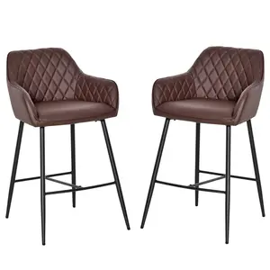 Buy HOMCOM Set of 2 Bar stools Retro PU Leather Bar Chairs w/ Footrest Metal Frame Comfort Support Stylish Dining Seating Home Brown