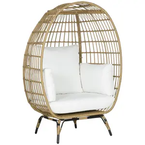 Buy Outsunny Rattan Egg Chair with Cushions and Pillows, Khaki