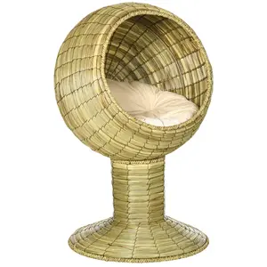 Buy Raised Detachable Cat house, Natural Mat Grass Cat Bed, with Cushion