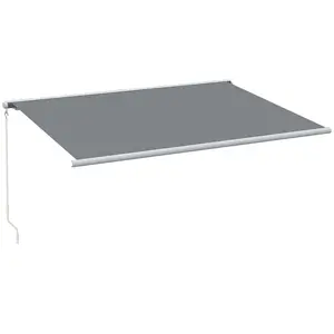 Buy Outsunny 4x3m Full Cassette Electric/Manual Retractable Awning with LED Light and Remote Controller, Sun Canopies for Patio Door Window, Grey