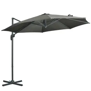 Buy Outsunny 3 x 3(m) Cantilever Parasol with Cross Base, Garden Umbrella with 360&deg; Rotation, Crank Handle and Tilt for Outdoor, Patio, Grey