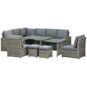 Buy Outsunny Seven-Piece Rattan Garden Sofa Set, with Expanding Table - Grey