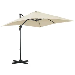 Buy Outsunny 2.5 x 2.5m Patio Offset Parasol Umbrella Cantilever Hanging Aluminium Sun Shade Canopy Shelter 360&deg; Rotation with Crank Handle and Cross Base, Cream White