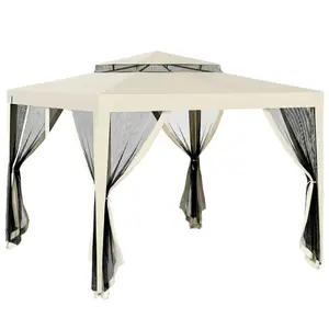 Buy Outsunny 3 x 3 m Gazebo, Netting Party Tent, Patio Canopy Outdoor Event Shelter with Double Tier Roof, Beige