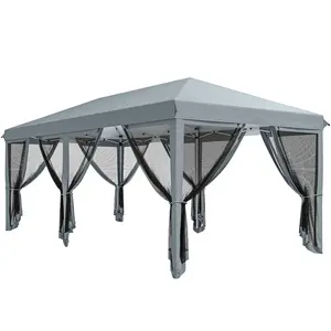 Buy Outsunny 3 x 6m Pop Up Gazebo, Outdoor Canopy Shelter, Marquee Party Wedding Tent with 6 Mesh Walls and Carry Bag, Grey
