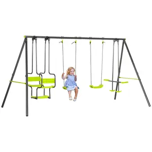 Buy Outsunny Metal Garden Swing Set with Double Swings, Glider, Swing Seats - Green