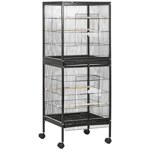 Buy PawHut Bird Cage Budgie Cage 2 In 1 Large Aviary with Wheels Removable Trays for Finch Canaries Cockatiels Black