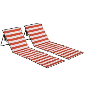 Buy Outsunny Set of 2 Foldable Garden Beach Chair Mat, Outdoor Sun Lounger Seats with Adjustable Back, Magazine Pocket, Carry Strap
