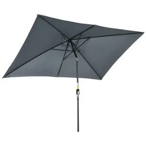 Buy Outsunny 3x2m Garden Parasol Umbrella with Aluminium Pole, Tilt and Crank, Rectangular Outdoor Table Parasol Sun Shade for Patio, Dark Grey