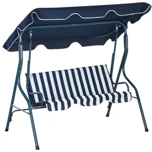 Buy Outsunny 3 Seater Garden Swing Seat Chair Outdoor Bench with Adjustable Canopy and Metal Frame, Blue Stripes